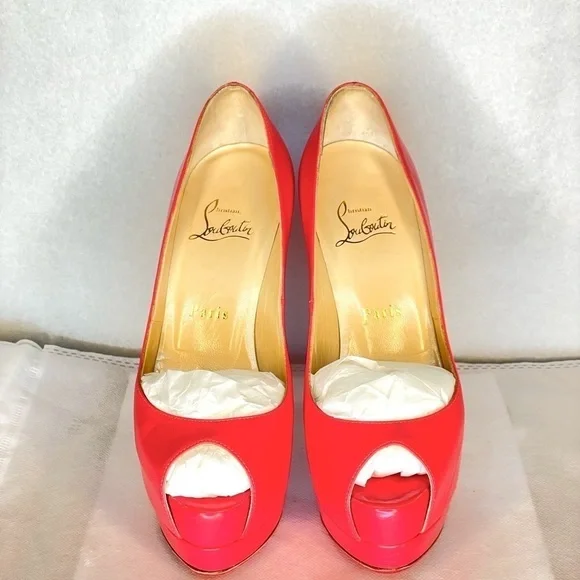 Christian Louboutin Lady Peep peep toe pump 150mm EU37 coral pink Napa kid lthr - Picture 3 of 16